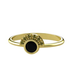 Siyah zirkon ve peridot 8 ayar altın yüzük