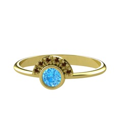 Minimal Güneş Yüzük - Akuamarin ve dumanlı kuvars 8 ayar altın yüzük #f5hknn