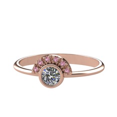 Minimal Güneş Yüzük - Pırlanta ve pembe kuvars 925 ayar rose altın kaplama gümüş yüzük (0.18 karat) #g5glb6