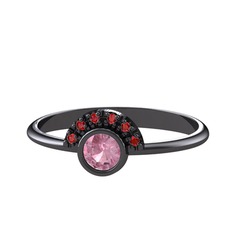 Pembe kuvars ve garnet 925 ayar siyah rodyum kaplama gümüş yüzük