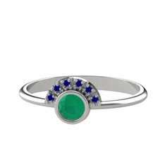 Minimal Güneş Yüzük - Kök zümrüt ve lab safir 14 ayar beyaz altın yüzük #h4t5gu