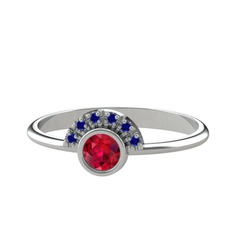 Rodolit garnet ve lab safir 14 ayar beyaz altın yüzük