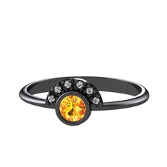 Minimal Güneş Yüzük - Sitrin ve beyaz zirkon 925 ayar siyah rodyum kaplama gümüş yüzük #ia98ke