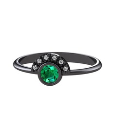 Minimal Güneş Yüzük - Yeşil kuvars ve swarovski 925 ayar siyah rodyum kaplama gümüş yüzük #ibpphi