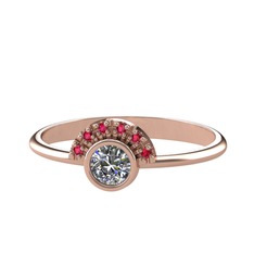 Minimal Güneş Yüzük - Pırlanta ve rodolit garnet 14 ayar rose altın yüzük (0.18 karat) #ic12yc