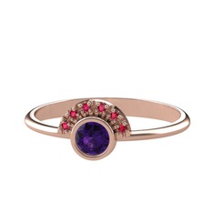 Minimal Güneş Yüzük - Ametist ve rodolit garnet 925 ayar rose altın kaplama gümüş yüzük #le0hse