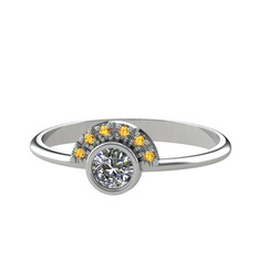 Pırlanta ve sitrin 8 ayar beyaz altın yüzük (0.18 karat)