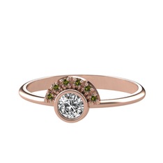 Beyaz zirkon ve peridot 14 ayar rose altın yüzük