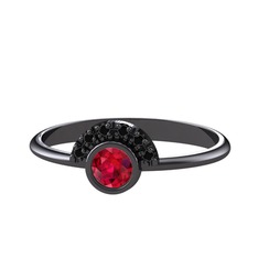 Minimal Güneş Yüzük - Rodolit garnet ve siyah zirkon 925 ayar siyah rodyum kaplama gümüş yüzük #oas8k7