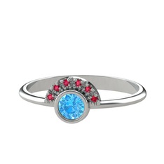 Akuamarin ve rodolit garnet 14 ayar beyaz altın yüzük