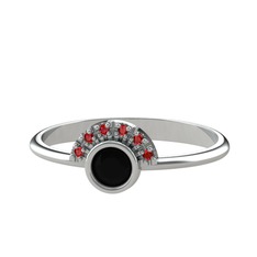 Siyah zirkon ve garnet 8 ayar beyaz altın yüzük