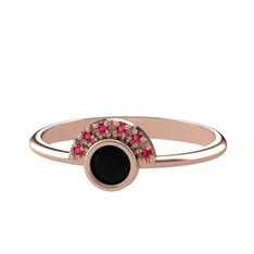 Siyah zirkon ve rodolit garnet 8 ayar rose altın yüzük