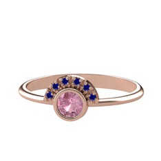 Pembe kuvars ve lab safir 18 ayar rose altın yüzük