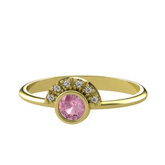 Pembe kuvars ve swarovski 18 ayar altın yüzük