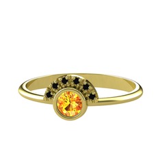Minimal Güneş Yüzük - Sitrin ve siyah zirkon 14 ayar altın yüzük #uvd5rp