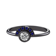 Swarovski ve lab safir 925 ayar siyah rodyum kaplama gümüş yüzük