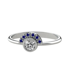 Swarovski ve lab safir 18 ayar beyaz altın yüzük