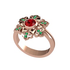 Garnet ve yeşil kuvars 925 ayar rose altın kaplama gümüş yüzük