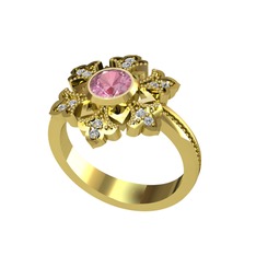 Lumi Kar Tanesi Yüzük - Pembe kuvars ve swarovski 14 ayar altın yüzük #10fdmq3