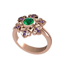 Yeşil kuvars ve ametist 18 ayar rose altın yüzük