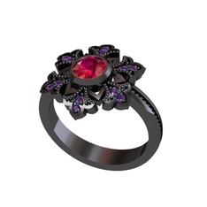 Lumi Kar Tanesi Yüzük - Rodolit garnet ve ametist 925 ayar siyah rodyum kaplama gümüş yüzük #10zx8ni