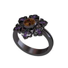 Lumi Kar Tanesi Yüzük - Dumanlı kuvars ve ametist 925 ayar siyah rodyum kaplama gümüş yüzük #118u9f8