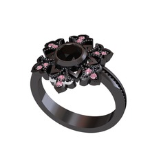 Lumi Kar Tanesi Yüzük - Siyah zirkon ve pembe kuvars 925 ayar siyah rodyum kaplama gümüş yüzük #11ondws