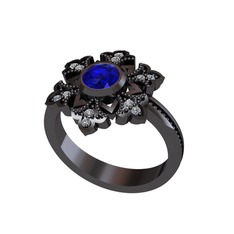Lumi Kar Tanesi Yüzük - Lab safir ve pırlanta 925 ayar siyah rodyum kaplama gümüş yüzük (0.132 karat) #14bsud