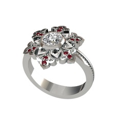 Lumi Kar Tanesi Yüzük - Beyaz zirkon ve kök yakut 8 ayar beyaz altın yüzük #14y9kw5