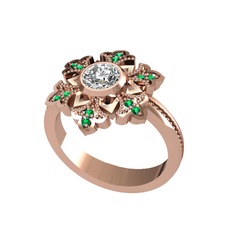 Lumi Kar Tanesi Yüzük - Swarovski ve yeşil kuvars 14 ayar rose altın yüzük #153uetn