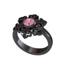 Lumi Kar Tanesi Yüzük - Pembe kuvars ve siyah zirkon 925 ayar siyah rodyum kaplama gümüş yüzük #1560lz2