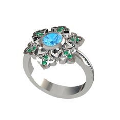 Lumi Kar Tanesi Yüzük - Akuamarin ve kök zümrüt 14 ayar beyaz altın yüzük #15xsq7v