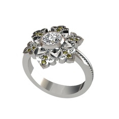 Lumi Kar Tanesi Yüzük - Swarovski ve peridot 8 ayar beyaz altın yüzük #17cqeqq