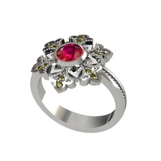 Lumi Kar Tanesi Yüzük - Rodolit garnet ve peridot 8 ayar beyaz altın yüzük #18314w5
