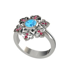 Lumi Kar Tanesi Yüzük - Akuamarin ve rodolit garnet 14 ayar beyaz altın yüzük #191agc0