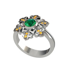 Lumi Kar Tanesi Yüzük - Yeşil kuvars ve sitrin 8 ayar beyaz altın yüzük #19xz9o4