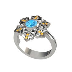 Lumi Kar Tanesi Yüzük - Akuamarin ve sitrin 8 ayar beyaz altın yüzük #1af2jrn