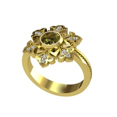 Peridot ve beyaz zirkon 925 ayar altın kaplama gümüş yüzük