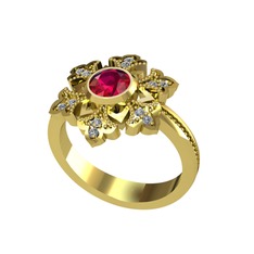 Rodolit garnet ve pırlanta 925 ayar altın kaplama gümüş yüzük (0.132 karat)