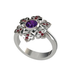 Lumi Kar Tanesi Yüzük - Ametist ve kök yakut 18 ayar beyaz altın yüzük #1f8l846