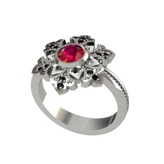 Lumi Kar Tanesi Yüzük - Rodolit garnet ve siyah zirkon 8 ayar beyaz altın yüzük #1f9imtk