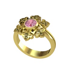 Lumi Kar Tanesi Yüzük - Pembe kuvars ve peridot 8 ayar altın yüzük #1fbfz38