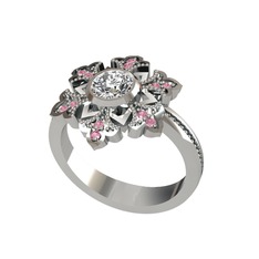 Lumi Kar Tanesi Yüzük - Pırlanta ve pembe kuvars 14 ayar beyaz altın yüzük (0.66 karat) #1fjcwsc