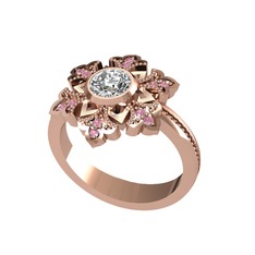 Beyaz zirkon ve pembe kuvars 18 ayar rose altın yüzük
