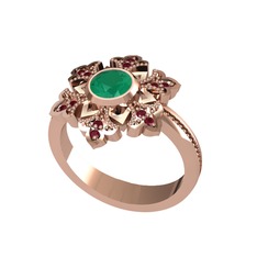 Kök zümrüt ve kök yakut 8 ayar rose altın yüzük