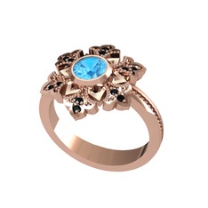 Lumi Kar Tanesi Yüzük - Akuamarin ve siyah zirkon 8 ayar rose altın yüzük #1jweseq