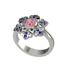 Lumi Kar Tanesi Yüzük - Pembe kuvars ve lab safir 14 ayar beyaz altın yüzük #1kb3xht