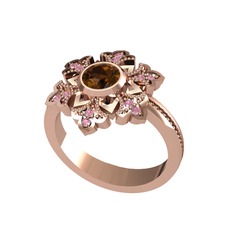 Dumanlı kuvars ve pembe kuvars 925 ayar rose altın kaplama gümüş yüzük
