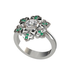 Lumi Kar Tanesi Yüzük - Swarovski ve kök zümrüt 14 ayar beyaz altın yüzük #1l2oun0