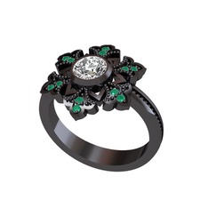 Lumi Kar Tanesi Yüzük - Beyaz zirkon ve kök zümrüt 925 ayar siyah rodyum kaplama gümüş yüzük #1l3yqqy